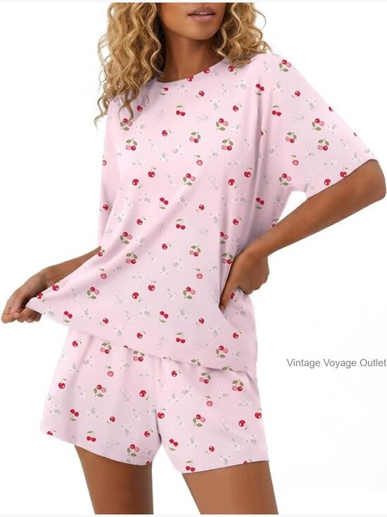 Other - Women's 2-Piece Pajama Set Short Sleeve Lightweight Sleepwear Lounge Set with